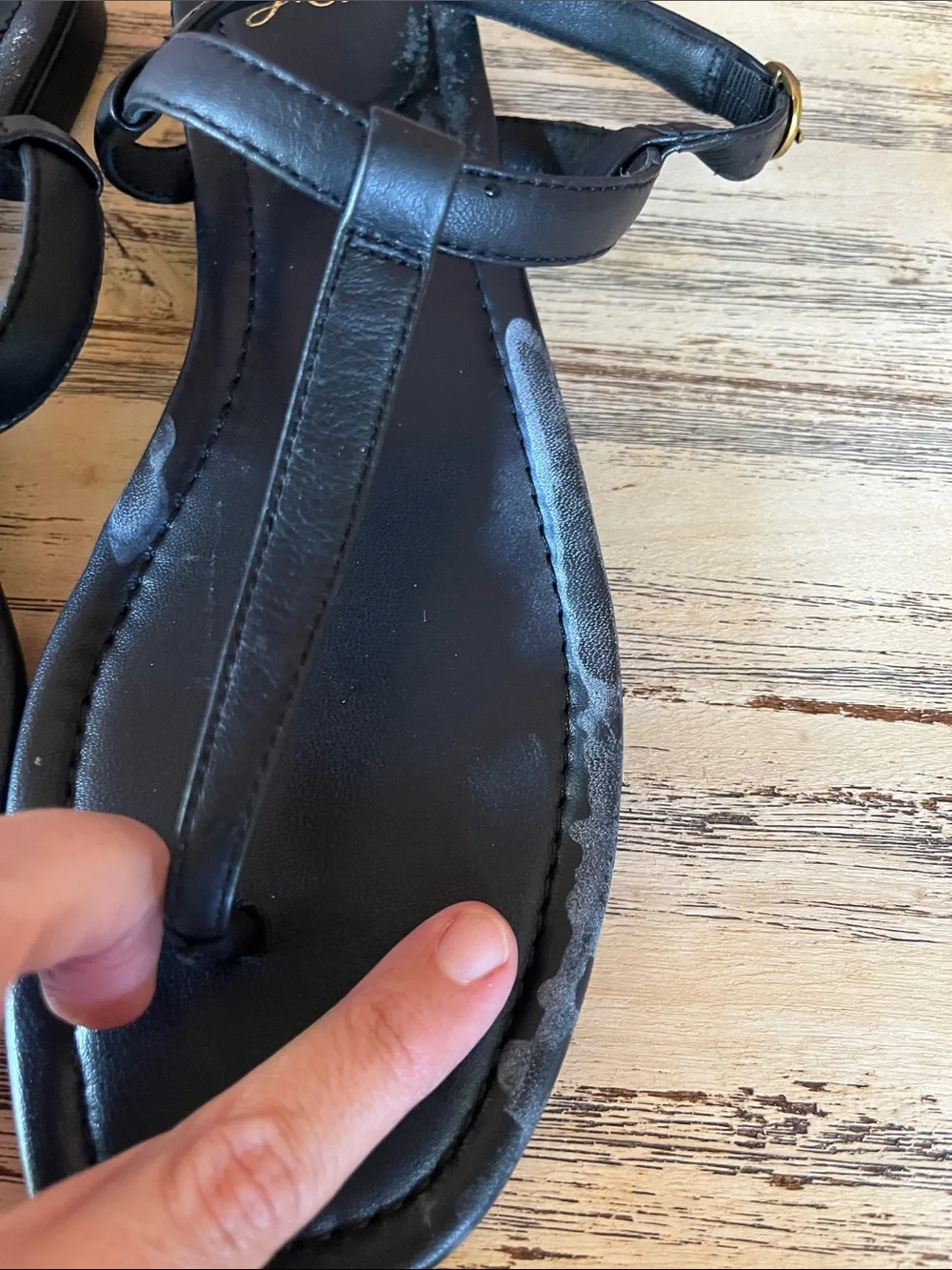 J. Crew Black Leather Loop T-Strap Sandals As Is Condition